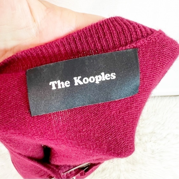 THE KOOPLES BURGUNDY RED V-NECK SWEATER SILVER METAL BAR DETAIL WOMENS MEDIUM - Picture 5 of 7